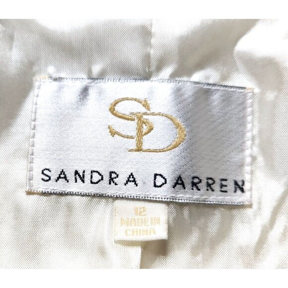 White Blazer Jacket Sandra Darren Womens Lined black Trim Sz 12 party dressy - Picture 2 of 5